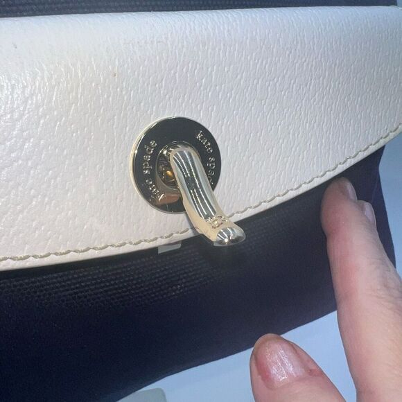 Kate Spade VINTAGE Canvas and Leather Navy and White Pinstriped interior - Picture 13 of 14